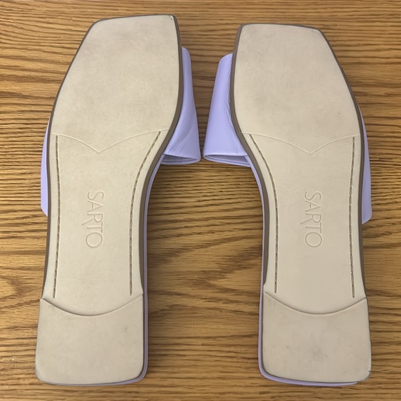 ☁️ Franco Sarto Womens Lavender Leather Square Toe Slide Sandals Shoes - Picture 4 of 8